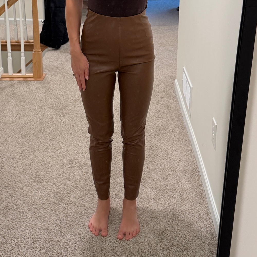 Zara Chestnut leather High-Waisted Leggings